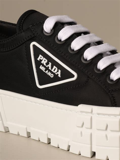 women's black prada sneakers|Prada black platform sneakers.